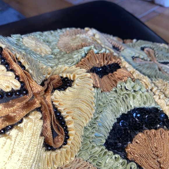 Silk Cocktail Jacket Life & Style Broquet Sequin Beaded Black Gold Olive India - Picture 5 of 16